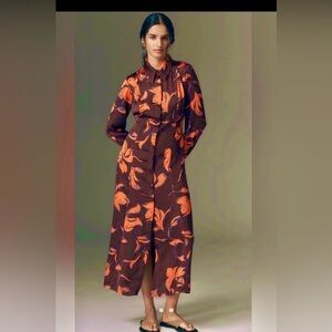 Floral Print purple&Orange NWT retail$208. #Anthro women’s shirt dress sz lg